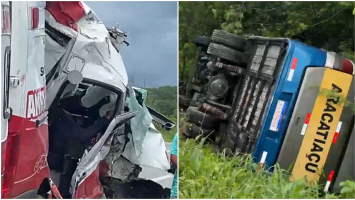 Acidente entre micro-ônibus e ambulância deixa 17 feridos e mãe e filha mortas