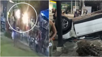 Caminhonete desgovernada invade praça, capota e assusta várias pessoas em Maracanaú; vídeo 