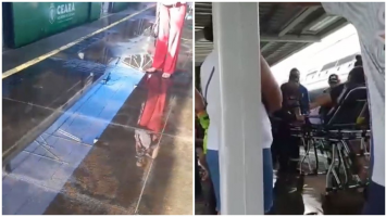 Mulher sofre fratura exposta na perna após escorregar em piso molhado no metrô de Fortaleza