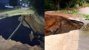 Cratera se abre em rua de Pacajus após chuvas e assusta moradores; veja vídeo