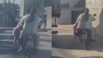 Vídeo: criança é transportada de forma perigosa e ocupantes não usam capacete em motocicleta na Grande Fortaleza