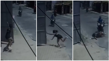 Vídeo: jovem é derrubada por rajada de vento ao abrir portão, cai na rua e é atingida por moto