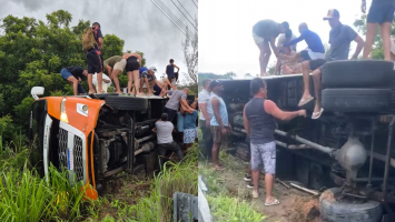 Ônibus de turismo tomba a caminho de Canoa Quebrada, e passageiros ficam feridos
