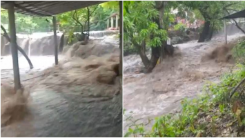 Vídeo: Cabeça d'água causa enchente com correnteza e assusta frequentadores de balneário na Grande Fortaleza