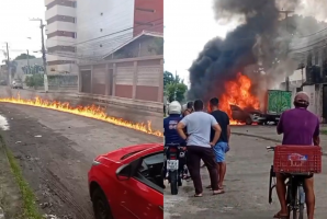 Vídeo: Carro arrasta moto e causa explosão após briga de trânsito em Fortaleza