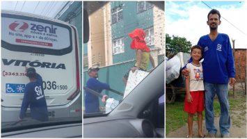 Catador flagrado ensinando neto a ler em letreiro de ônibus ganha emprego, e a criança apoio escolar